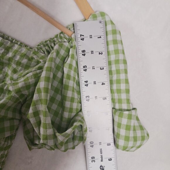Mimosa, Crop Top,  Green/White Gingham Check, Puffy Sleeves, Small Western Style - Picture 11 of 13